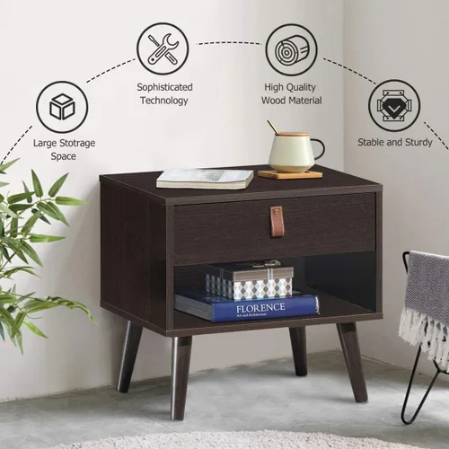 Miniatura 3 de Mesa auxiliar multifunción estilo mediados de siglo, mesa auxiliar para sofá, mesita de noche con estante de cajón, resistente y duradera