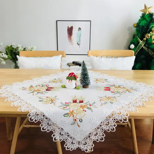 Miniatura 21 de Camino de mesa de Navidad 100% poliéster, bordado de encaje de Navidad, decoraciones de mesa de Navidad de 16 x 52 pulgadas, velas de pascua