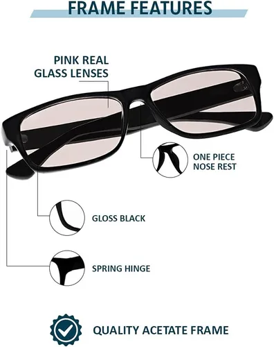 Miniatura 2 de Gafas de lectura de cristal real con lentes de cristal real rosa en marco de estilo geek disponibles en aumento de lectura +0.25 a +3.00