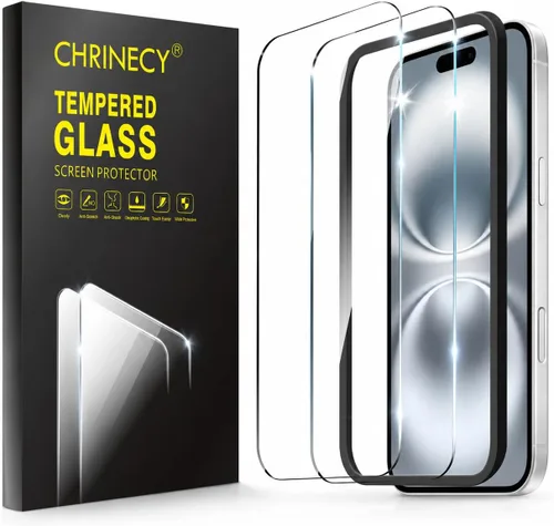 Paquete de 2 protectores de pantalla para iPhone 17, protección de vidrio templado de dureza 9H con herramienta de fácil instalación, transparente