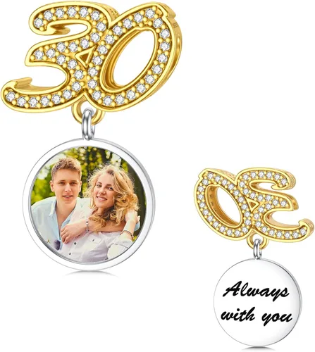PLATYCO Dije de foto con números 304050 de plata de ley 925 con circonita cúbica, dije de número de foto personalizado para pulseras, collares,