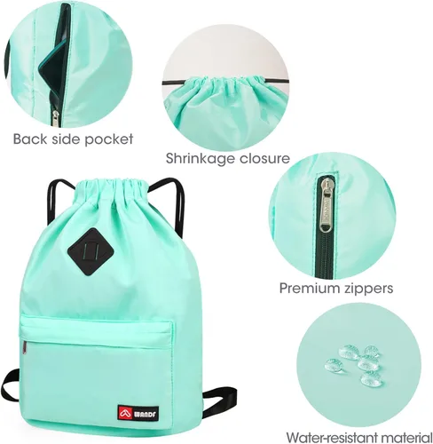 Miniatura 5 de WANDF Mochila de nailon con cordón espacio para zapatos resistente al agua para gimnasio compras deporte o yoga