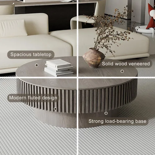 Miniatura 4 de Mesa de centro redonda de 39 pulgadas con almacenamiento, moderna mesa de centro de madera con chapa de madera maciza, mesa central circular