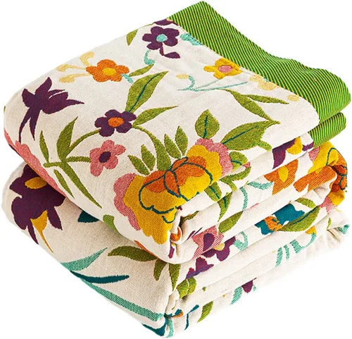 Miniatura 39 de VANJOROY - Manta bohemia de 100% algodón orgánico, transpirable, ultrasuave, decoración rústica, manta decorativa con diseño floral para todas