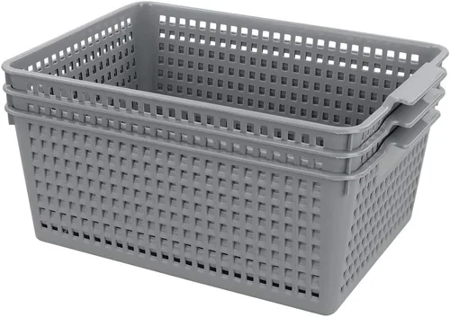 Miniatura 7 de Paquete de 3 contenedores de almacenamiento de plástico para organizar (negro)