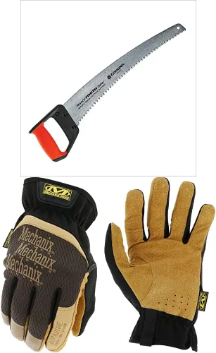 Corona RS7510D RazorTOOTH - Sierra de poda resistente para cortar ramas y ramas de árboles, 18 pulgadas + Mechanix Wear: DuraHide FastFit Guantes de
