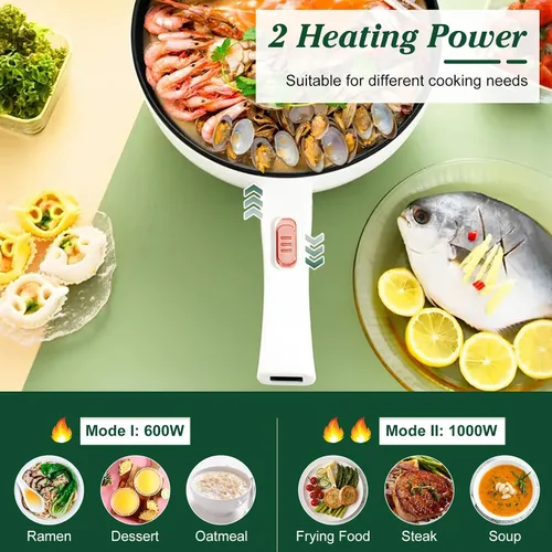 Miniatura 2 de Olla eléctrica con vaporizador, sartén antiadherente de 3 L, olla rápida de fideos con espátula, mini olla para carne, huevo, ramen, cocina