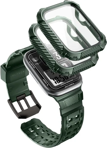 Miniatura 12 de i-Blason Correa deportiva de poliuretano termoplástico transpirable a prueba de golpes para Apple Watch 9, 8, 7 (1.772 in) con 2 fundas rígidas Negro