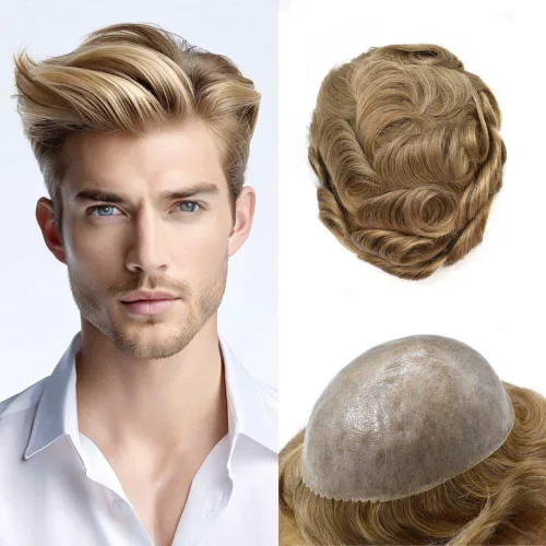 Miniatura 44 de Mens Toupee Hair System para hombres Piezas de pelo Sistema de reemplazo Poly Skin Toupee para hombres Protesis Capilar Para Hombre 6X8#1 Jet Black