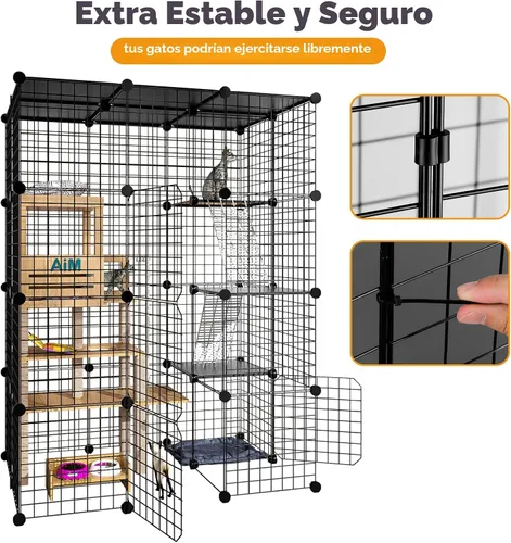 Miniatura 3 de PAWING Jaula grande para gatos de interior – Recinto de alambre de metal para gatos con cubo de almacenamiento, jaula desmontable para gatitos