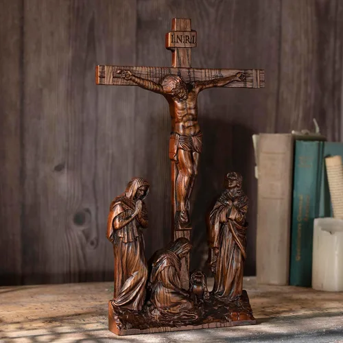 Miniatura 5 de BGCOPPER Crucifijo de Pared de Pie, Cruz de Jesús INRI para Pared, Cruz de Madera Hecha a Mano Decoración de Pared para el Hogar Regalo de Navidad