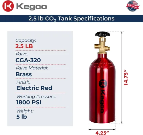 Miniatura 2 de Kegco ZXB2.5-R Cilindro de Co2, 2.5 libras, rojo