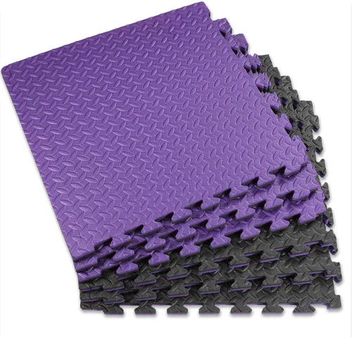 Miniatura 7 de Xspec Azulejos de espuma EVA reversible de 1 pulgada extra gruesa de 48 pies cuadrados (24 x 24 pulgadas), patrón de acero, 12 piezas, negro/morado