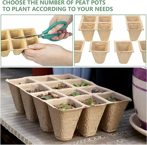 Miniatura 4 de Bandeja de inicio de semillas de 120 celdas, paquete de 10 macetas de turba biodegradables con 100 etiquetas, kit de inicio de plantas para plántulas