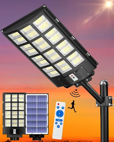 Gefolly SL-6000W Luz de Calle Solar para Exteriores, Luz de Estacionamiento Comercial de Ángulo Amplio 600000 lm, del Atardecer al Amanecer, 6500 K,