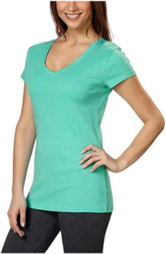 Miniatura 3 de Kirkland Signature - Camiseta de algodón con cuello en V para mujer (talla M, verde), verde azulado