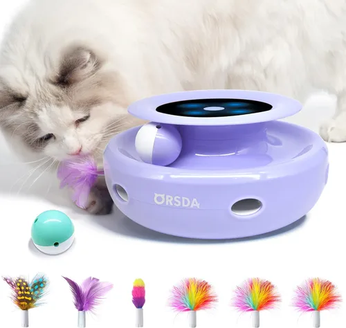 Miniatura 8 de ORSDA Juguetes interactivos 2 en 1 para gatos de interior, bolas de juguete automáticas para gatos, juguetes de plumas emboscadas con 6 plumas