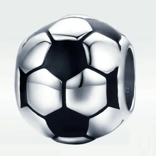 Miniatura 2 de Dijes de cuentas de fútbol con esmalte blanco y negro de plata de ley 925 para pulsera Pandora, Plata esterlina