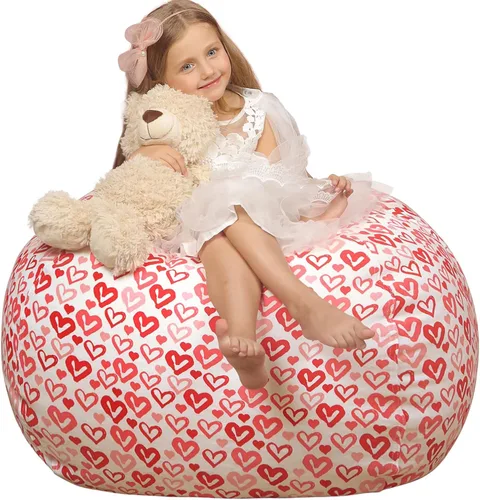 Miniatura 37 de WEKAPO Puf de almacenamiento de animales de peluche para niños, puf con cremallera rellenable para organizar juguetes de peluche, lona de algodón