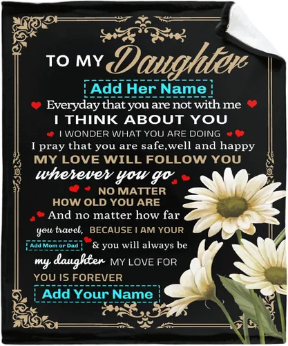 Miniatura 16 de Manta personalizada para mi hija de mamá y papá 40x50 pulgadas, manta ligera de franela, regalo con nombre personalizado, manta súper suave y cómoda