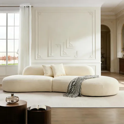 Miniatura 13 de Sofá curvado de lujo de 135.4 pulgadas, moderno sofá beige tapizado, cómodos sofás Boucle tapizados de gran tamaño con diván, sofás seccionales