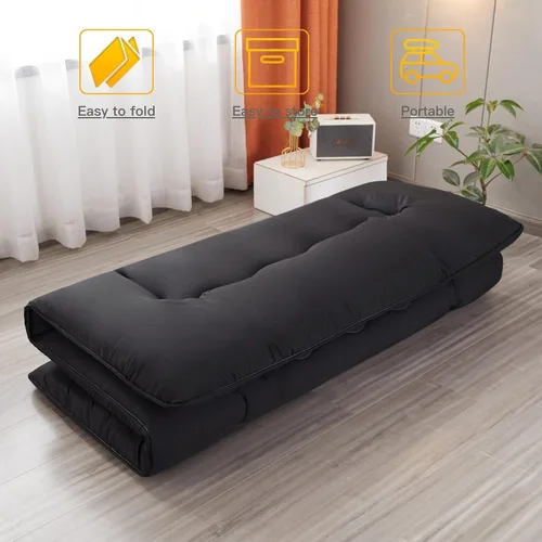 Miniatura 6 de Colchón japonés de suelo futón, tapete grueso de tatami, colchoneta plegable enrollable para niños y niñas, colchón para dormitorio de niños y Negro