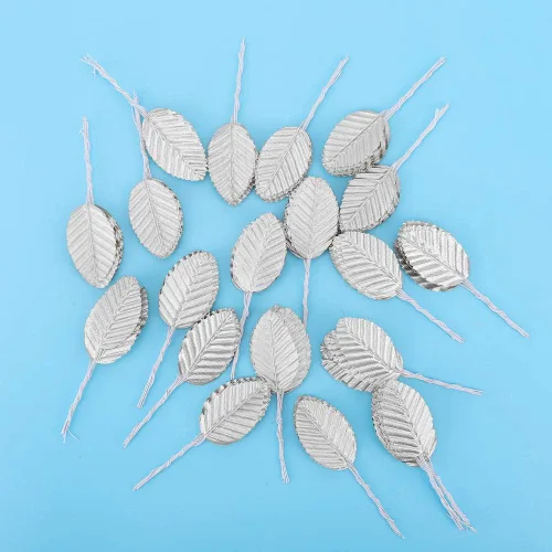 Miniatura 5 de Pssopp 200 piezas de tela y alambre de hierro decoración de ropa DIY decoración de fiesta de simulación hojas decoración floral (plata)