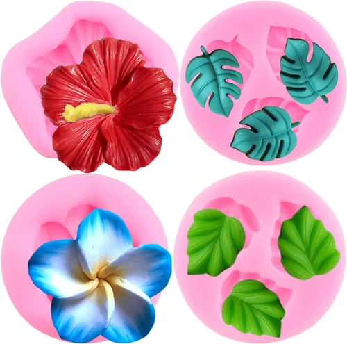 Mujiang Molde de silicona con hojas de flores tropicales, moldes de fondant de flores de plumeria, molde de caramelo de hoja de Monstera para Estilo