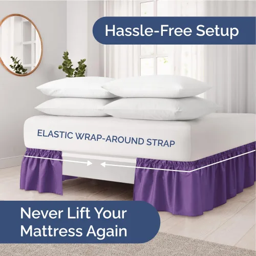 Miniatura 2 de Falda de cama envolvente con volantes, color morado, para camas de tamaño Queen con altura de 53 cm CGK Linens - Falda de cama plisada con tela 16