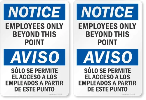 Miniatura 13 de SmartSign - S-1225-B-AL-10 Aviso - Señal bilingüe solo para empleados más allá de este punto Aluminio de 7 x 10 pulgadas
