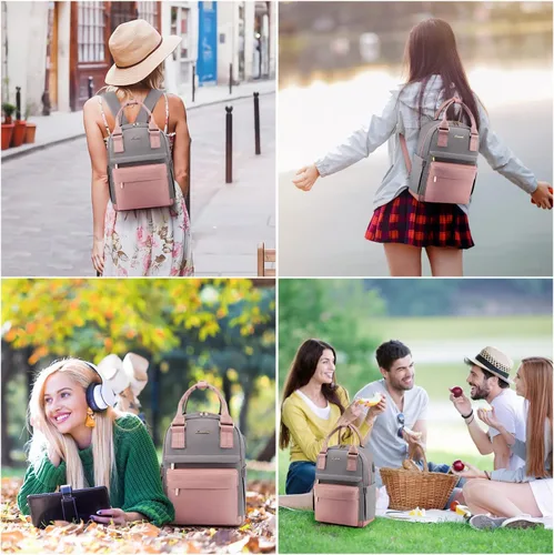 Miniatura 6 de LOVEVOOK Mini mochila para mujeres y niñas, elegante mochila impermeable con puerto USB, bonita mochila para la escuela, viajes, fiestas, Rosa &