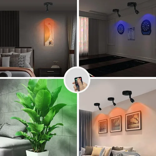 Miniatura 4 de Foco inalámbrico a pilas, luces ascendentes RGB con control remoto y temporizador, luz LED para plantas de interior, iluminación de acento para Negro