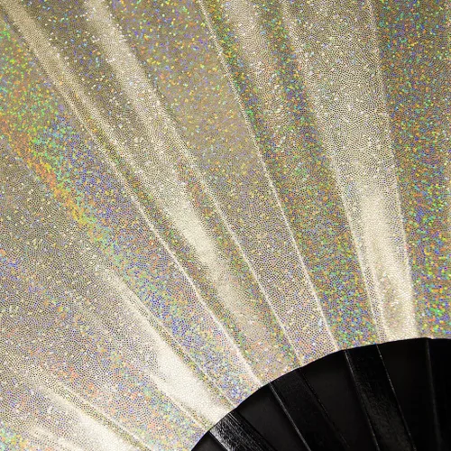 Miniatura 2 de Ravevibes Ventilador de mano holográfico grande con purpurina de 13 pulgadas, plegable y iridiscente para festivales Edm Clack, plegable