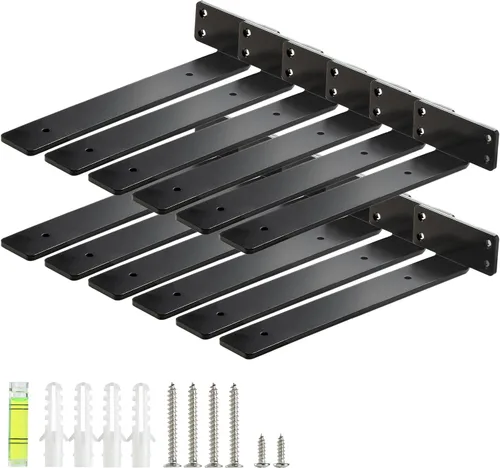 Miniatura 17 de HEART ART Soporte flotante para estante de 6 pulgadas, paquete de 2 soportes de estante resistentes, soportes en L para estantes, color negro, 6