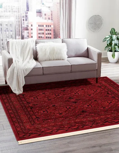 Miniatura 6 de Unique Loom Tekke Collection Zeravshan - Alfombra (3 pies 1 pulgada, redonda, rojo/negro)