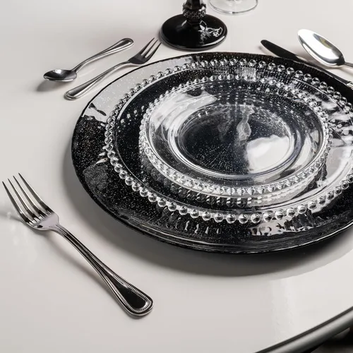 Miniatura 5 de WOLFF - Juego de 4 platos de postre de cristal con cuentas de perla, platos de ensalada y aperitivos de vidrio transparente de 8 pulgadas