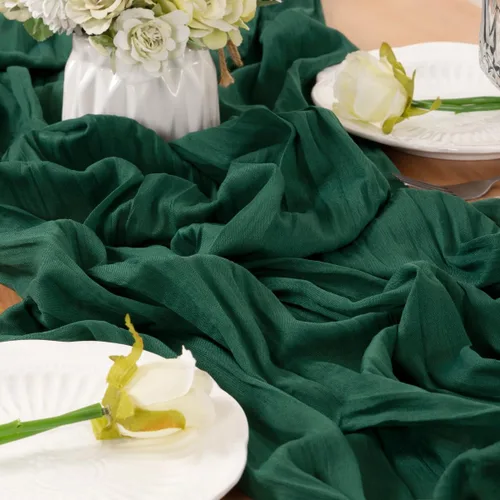 Miniatura 6 de LINXTAR Camino de mesa de gasa verde esmeralda de 160 pulgadas, 14 pies, gasa de verano, bohemio, camino de mesa para boda, fiesta de té, baby