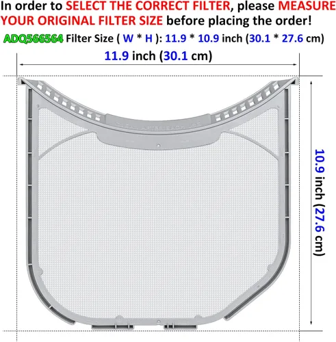 Miniatura 2 de ADQ566564 - Filtro de pelusa de repuesto para secadoras LG y Kenmore, filtro ADQ566564 (parte inferior con muescas), trampa de pantalla de pelusa