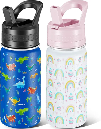 Miniatura 18 de 14 Oz Kids Water Bottle, Stainless Steel Water Bottle with Straws, Leak-Proof, BPA-Free, Insulated Water Bottles for School Boys & Girls Black