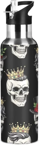 Miniatura 8 de Funny Skulls Black Insulated Stainless Steel Water Bottle with Straw 20 Oz, BPA-Free Sport Water Bottle Insulated Leakproof Water Bottles