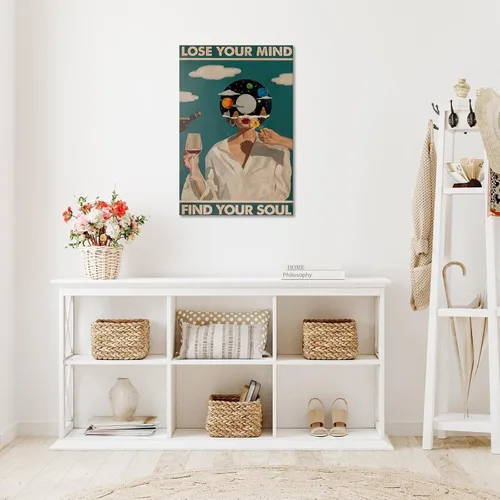 Miniatura 4 de Póster retro con texto en inglés «Lose Your Mind Find Your Soul», arte de pared inspirador para la salud mental, arte abstracto de música cósmica