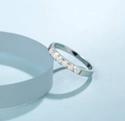 Miniatura 5 de FANCIME - Anillo de plata de ley con 6 piedras de ópalo de fuego, anillo de compromiso, boda, eternidad, anillos de piedra natal de octubre, joyería