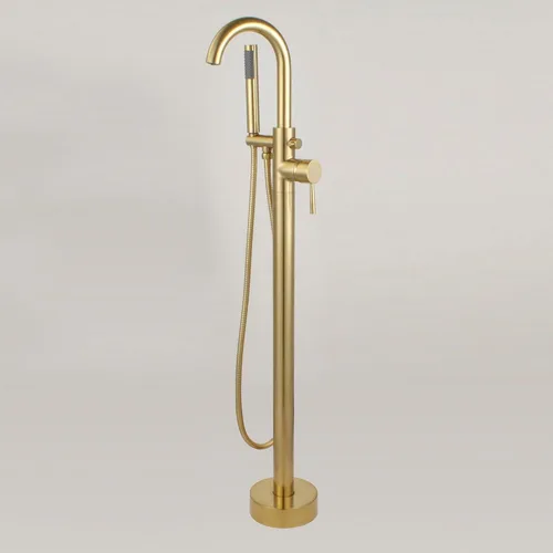 Miniatura 9 de WOODBRIDGE F0007 BG Grifo de bañera independiente relleno de bañera para montaje en el suelo de latón grifos de baño con ducha de mano, F-0007 Oro