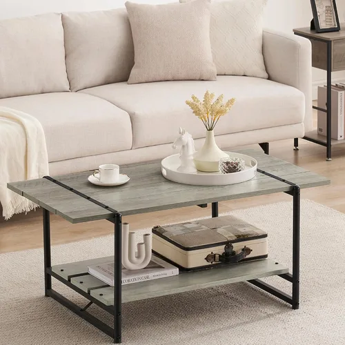 Miniatura 8 de Mesa auxiliar para sala de estar, mesas de sala de estar de 2 niveles, mesa de centro moderna para sala de estar, mesa de centro de madera