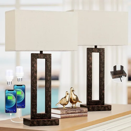 Miniatura 17 de Juego de 2 lámparas de mesa de noche para dormitorio, lámpara de noche táctil con USB C+A, lámparas de sala de estar regulables de 3 vías para mesas