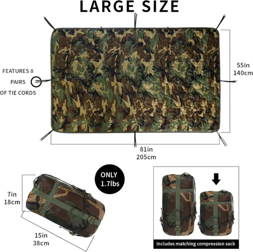 Miniatura 3 de Forro de poncho de camuflaje, manta militar, saco de dormir militar, con una bolsa de transporte de compresión, para viajes, senderismo, campamento
