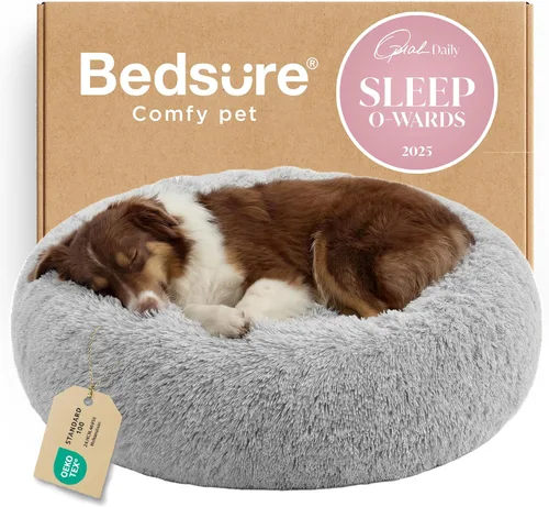 Miniatura 41 de Bedsure - Cama relajante para perro mediano, lavable, tipo dona, cama para gato, antideslizante, redonda, afelpada, mullida, de piel sintética