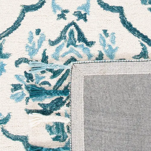 Miniatura 8 de SAFAVIEH Suzani Collection SZN205A - Alfombra de pasillo de lana con borlas de 2 pies 3 pulgadas x 8 pies, color marfil y turquesa