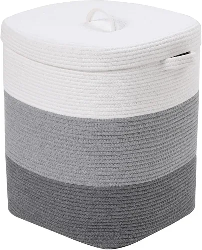 Miniatura 11 de Cesta de almacenamiento rectangular extragrande de 22 x 14 x 18 pulgadas con tapa, cesta de almacenamiento grande de cuerda de algodón, cesta