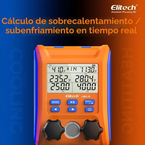 Miniatura 4 de Elitech Válvula de 2 vías de manómetro digital con abrazaderas de termómetro para sistemas HVAC, LMG-10